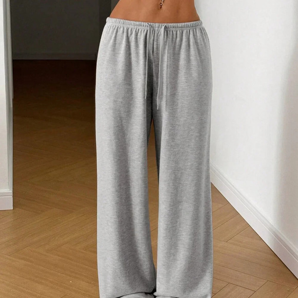 Light Grey Casual Women's Soft Knit Loose Fit Trousers - Picture 6 of 6